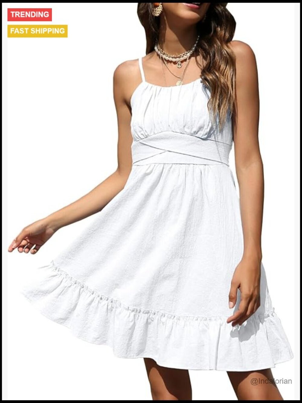 Polyester Summer Mini Dress with Spaghetti Straps and Pockets